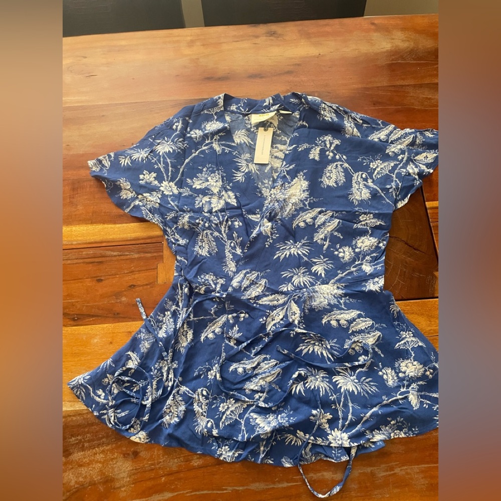Anthropologie Maeve Floral Blue Wrap Top